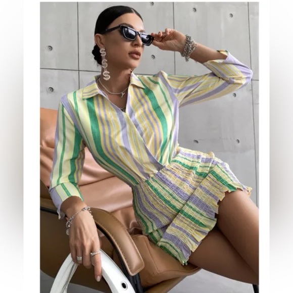 🆕Zara Women's The Valery Dress Pastel Striped Smocked Mini Size XS & XL - Picture 2 of 9